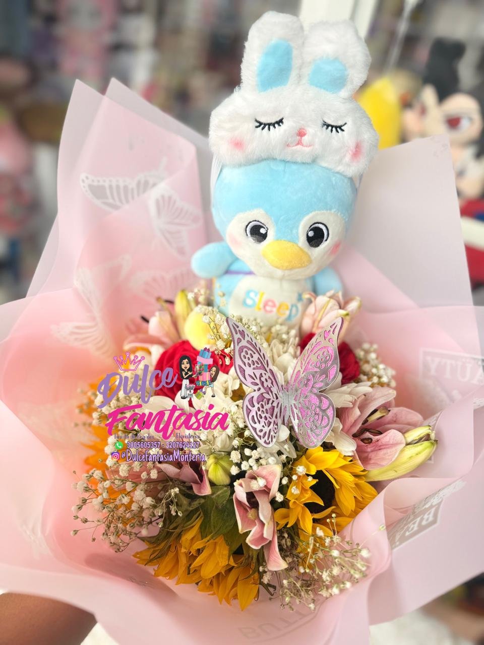 ramo de flores con peluche 30cm